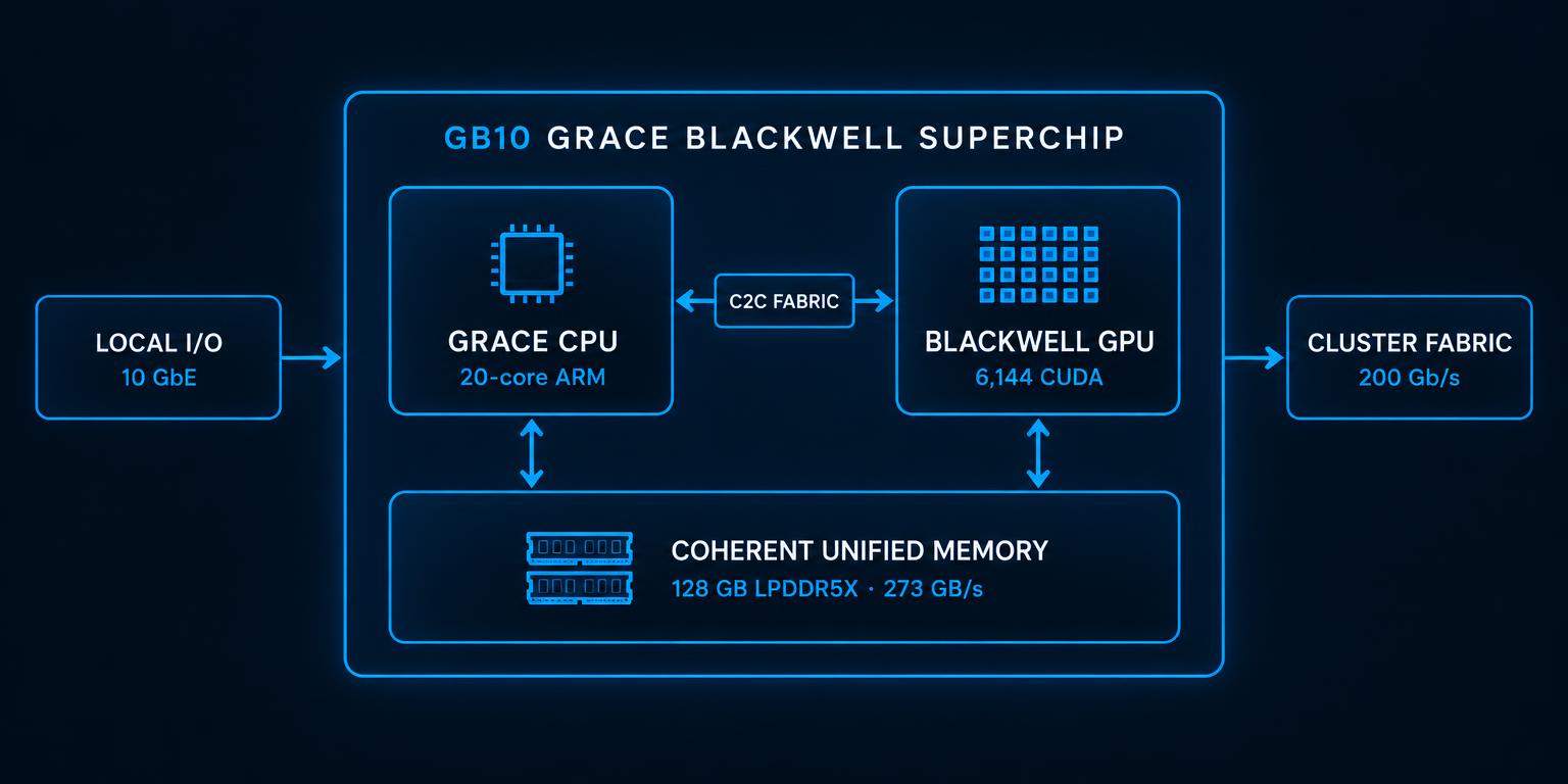 Схема платформы GB10 Grace Blackwell: CPU, GPU и объединённая память 128 ГБ