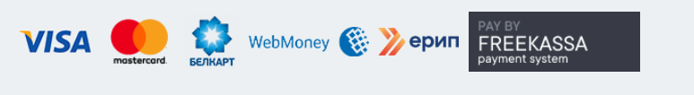 Visa, Mastercard, WebMoney, Белкарт, ЕРИП, FreeKassa