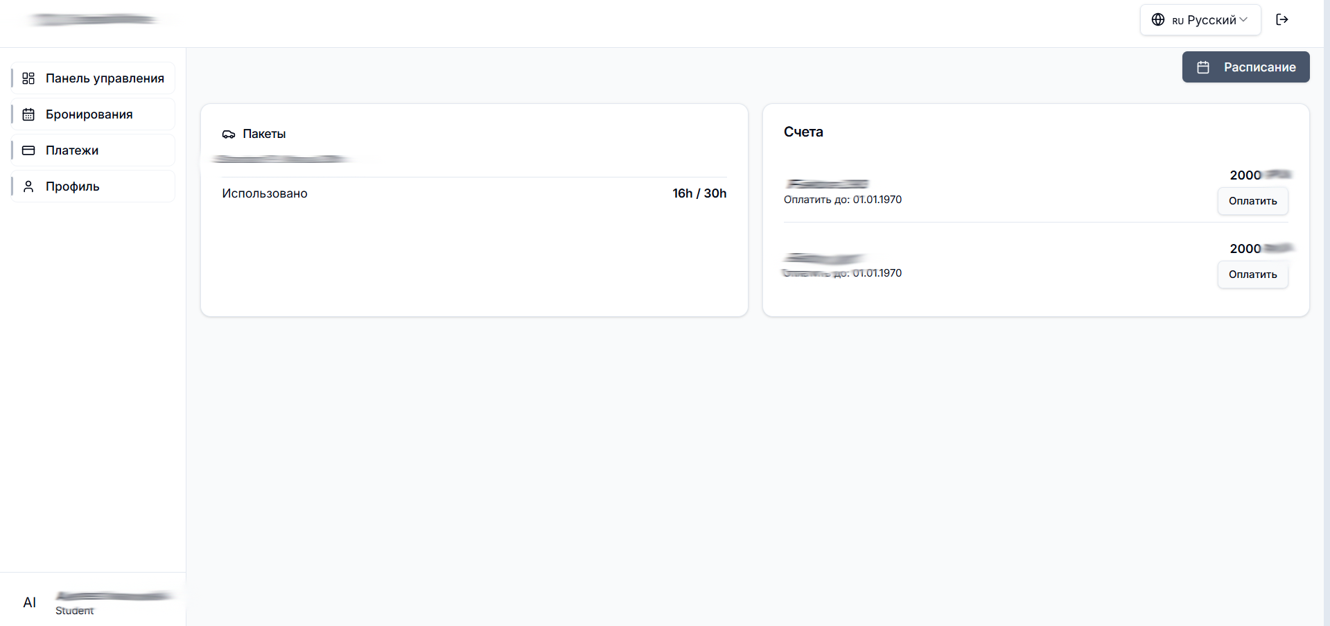 Интерфейс платежей и оплат